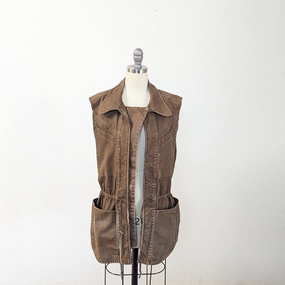 A.L.C. Canvas Zip From Drawstring Vest Olive Green S streetwear military rustic